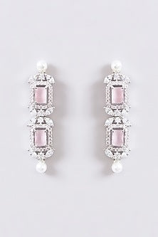 White Finish Faux Diamond & Pink Stone Necklace Set