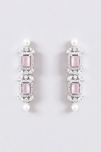 White Finish Faux Diamond & Pink Stone Necklace Set