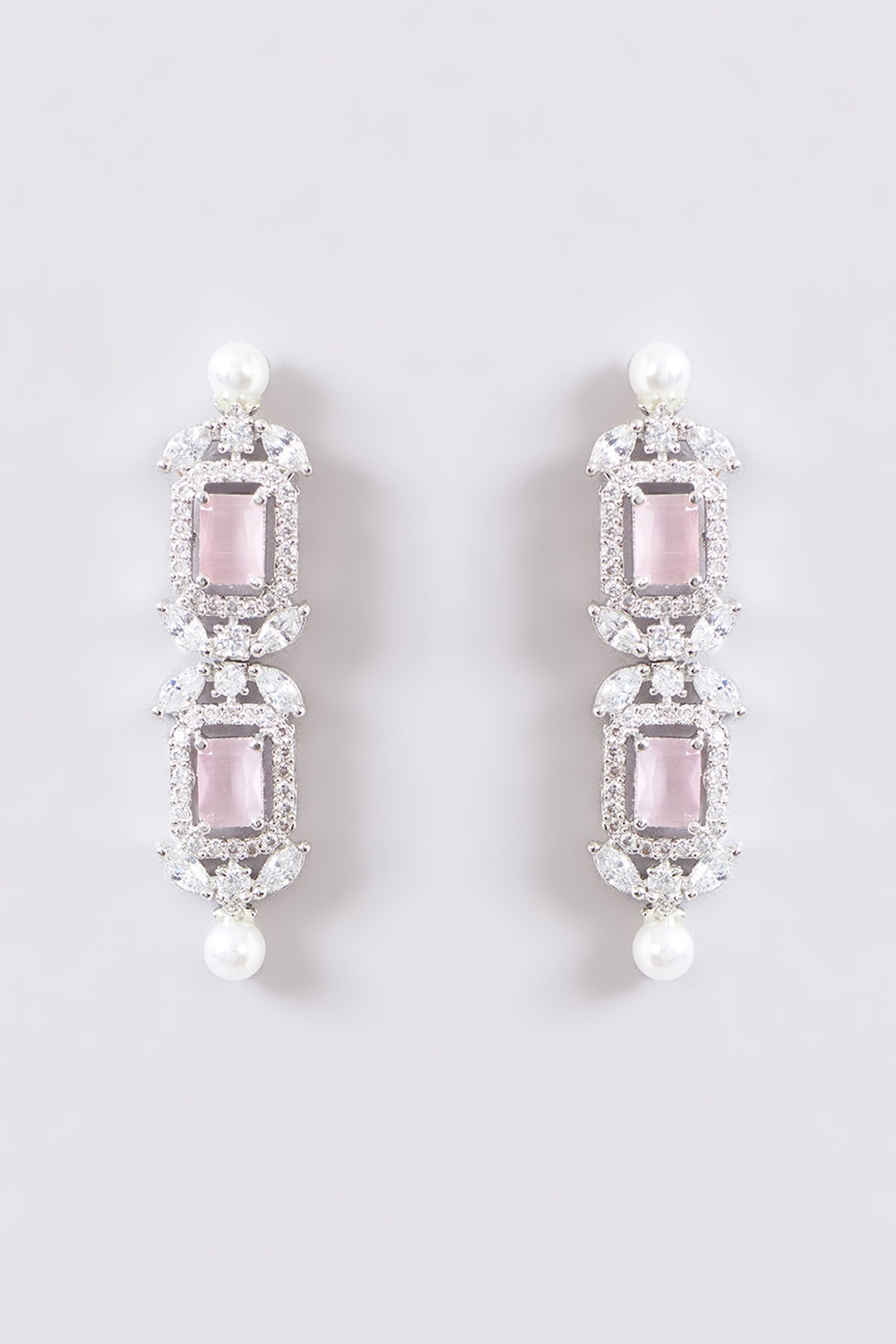 White Finish Faux Diamond & Pink Stone Necklace Set