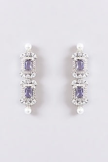 White Finish Faux Diamond & Purple Stone Necklace Set