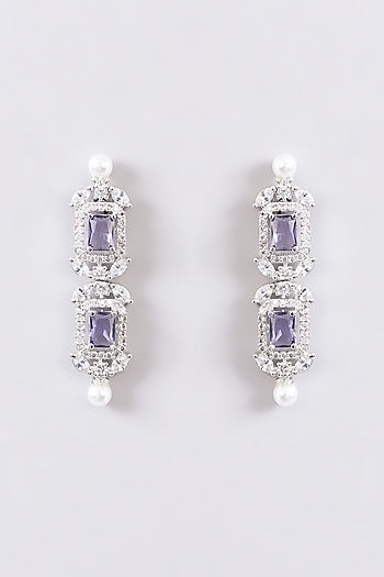 White Finish Faux Diamond & Purple Stone Necklace Set