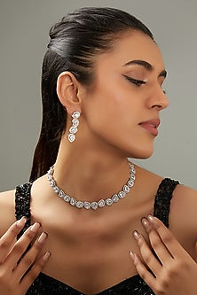 White Finish Faux Diamond Necklace Set