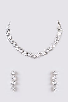 White Finish Faux Diamond Necklace Set