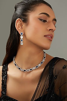 White Finish Faux Diamond Necklace Set