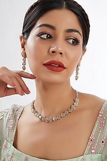 White Finish Faux Diamond Necklace Set