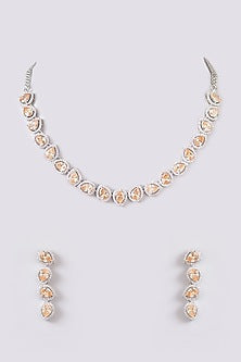 White Finish Faux Diamond Necklace Set
