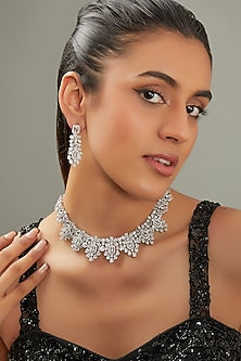 White Finish Faux Diamond Necklace Set