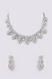 White Finish Faux Diamond Necklace Set