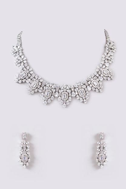 White Finish Faux Diamond Necklace Set