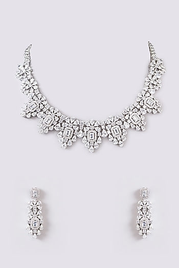 White Finish Faux Diamond Necklace Set
