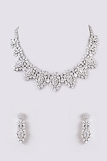 White Finish Faux Diamond Necklace Set