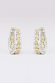 White Finish Faux Diamond & Yellow Stone Stud Earrings