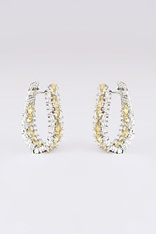 White Finish Faux Diamond & Yellow Stone Stud Earrings