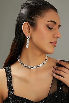 White Finish Faux Diamond Necklace Set
