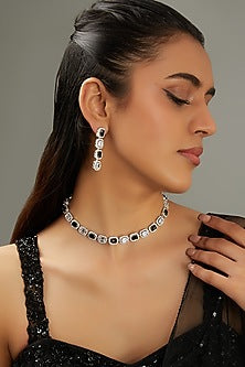 White Finish Faux Diamond Necklace Set