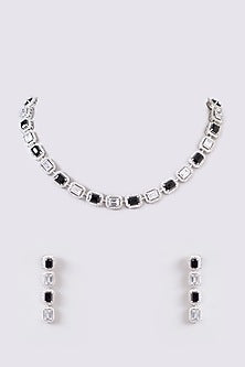 White Finish Faux Diamond Necklace Set