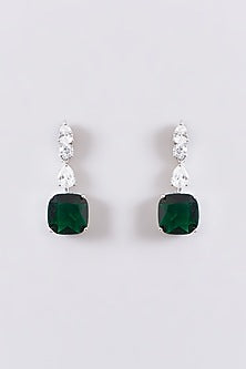 White Finish Faux Diamond & Green Stone Necklace Set