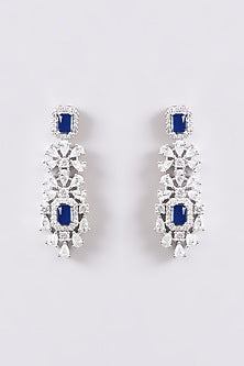 White Finish Faux Diamond & Blue Stone Necklace Set