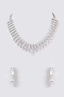 White Finish Faux Diamond Necklace Set