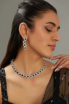 White Finish Faux Diamond Necklace Set