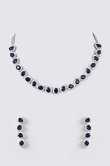 White Finish Faux Diamond Necklace Set
