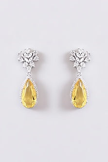 White Finish Faux Diamond & Yellow Stone Necklace Set