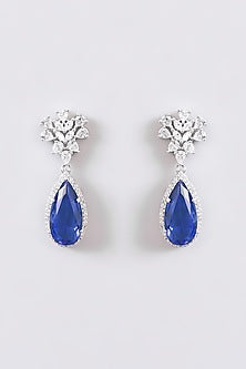 White Finish Faux Diamond & Blue Stone Necklace Set