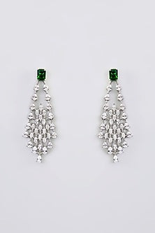 White Finish Diamond & Green Stone Pendant Necklace Set