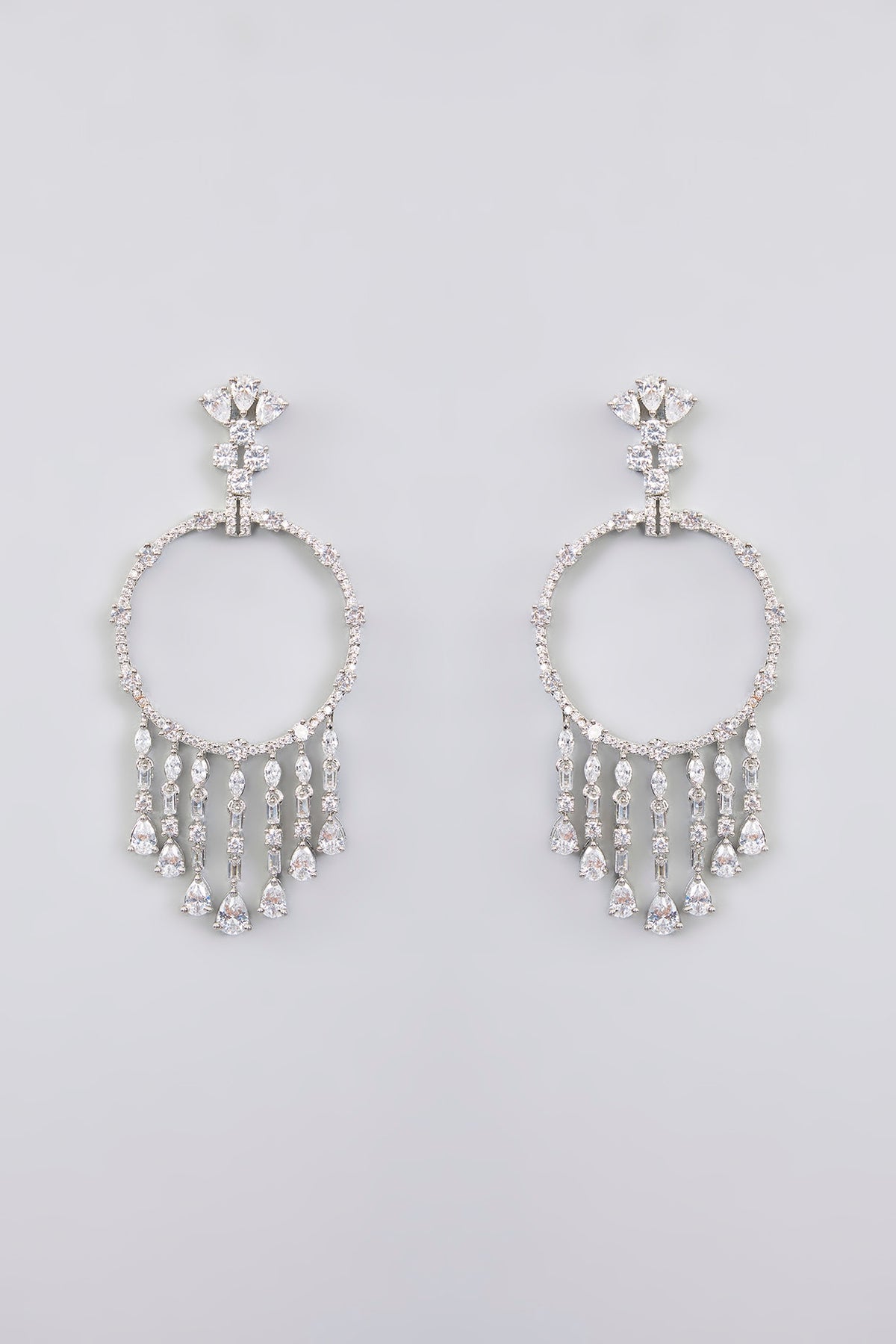 White Finish Diamond Hoop Earrings