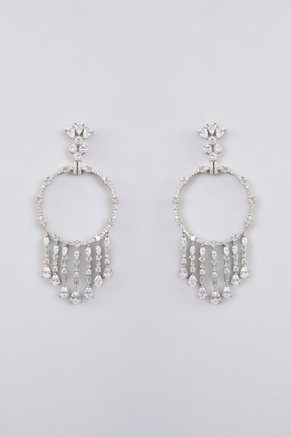 White Finish Diamond Hoop Earrings