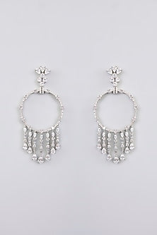White Finish Diamond Hoop Earrings