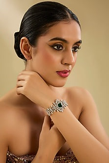 White Finish Diamond & Emerald Stone Bracelet