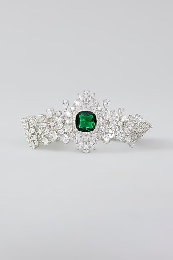 White Finish Diamond & Emerald Stone Bracelet
