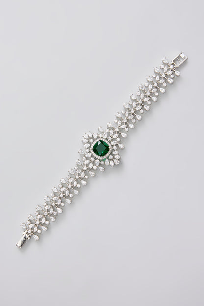 White Finish Diamond & Emerald Stone Bracelet
