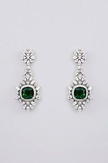 White Finish Diamond & Emerald Stone Choker Necklace Set
