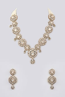 Two Tone Finish Kundan Polki Long Necklace Set
