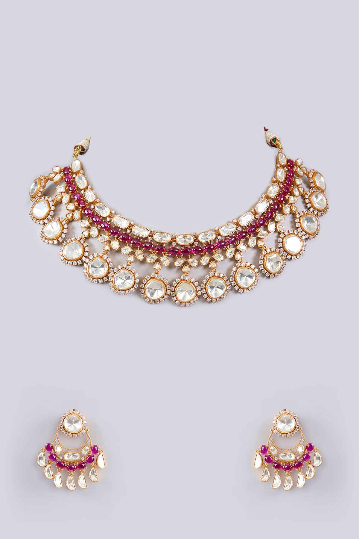 Gold Finish Moissanite & Red Pearl Necklace Set