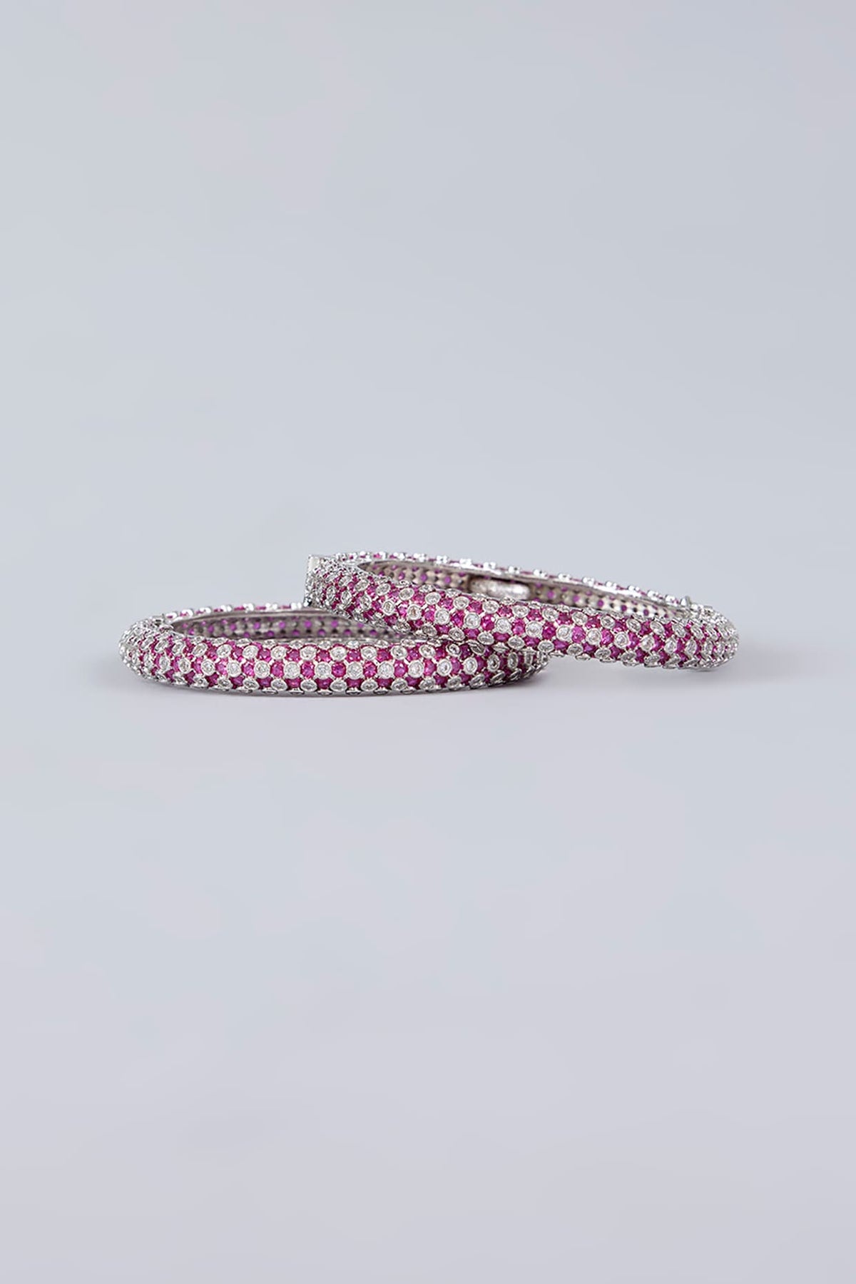 White Finish Diamond & Pink Stone Openable Bangles (Set Of 2)