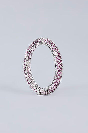 White Finish Diamond & Pink Stone Openable Bangles (Set Of 2)