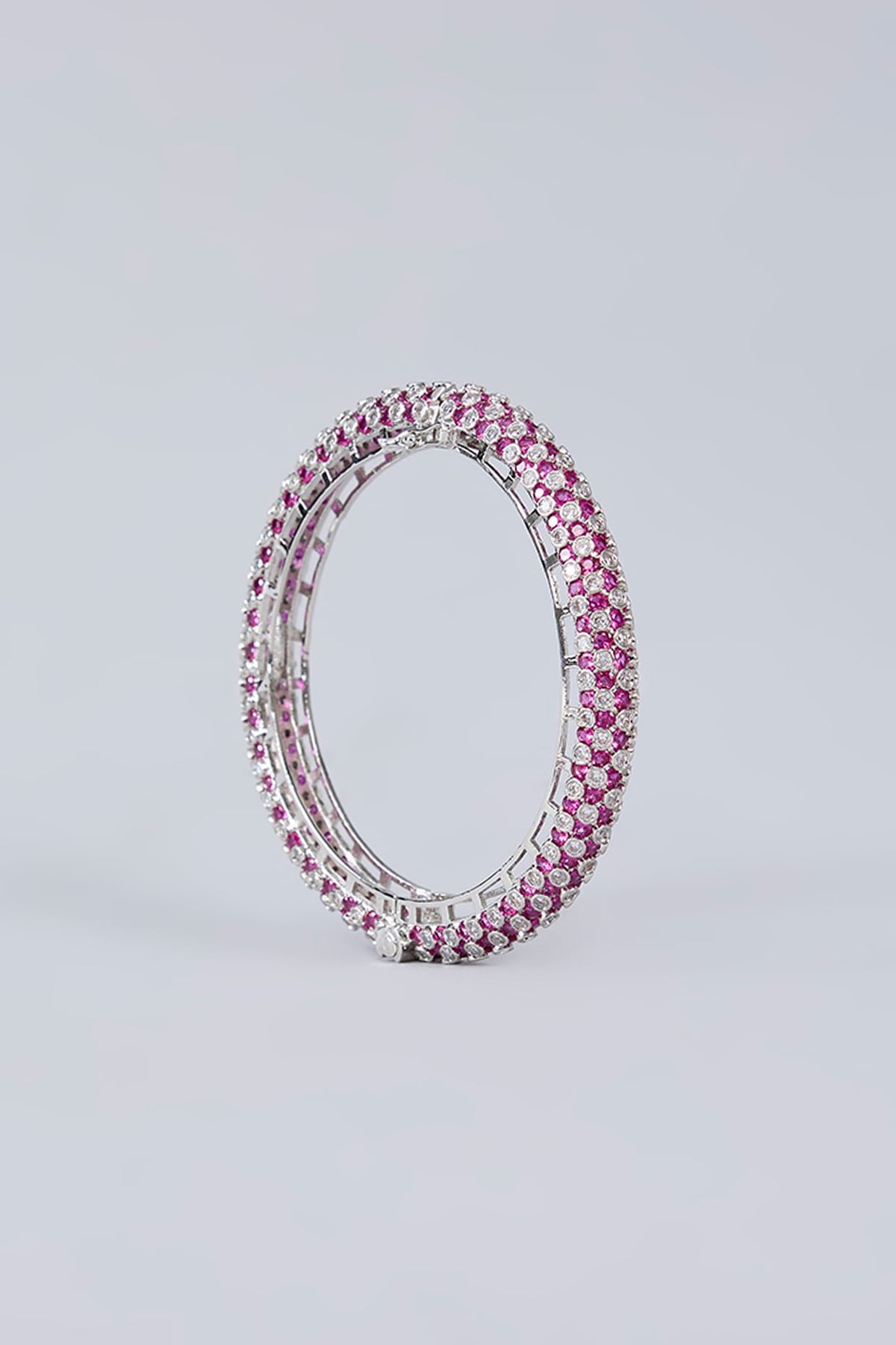 White Finish Diamond & Pink Stone Openable Bangles (Set Of 2)