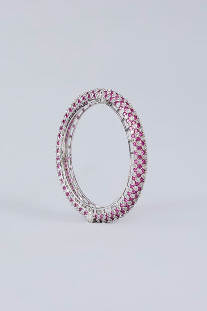 White Finish Diamond & Pink Stone Openable Bangles (Set Of 2)