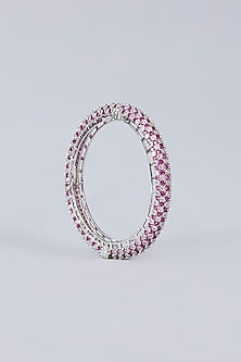White Finish Diamond & Pink Stone Openable Bangles (Set Of 2)