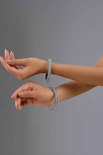 White Finish Diamond & Blue Sapphire Stone Openable Bangles (Set Of 2)