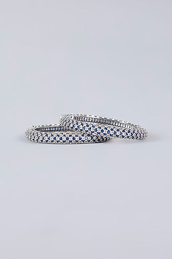 White Finish Diamond & Blue Sapphire Stone Openable Bangles (Set Of 2)