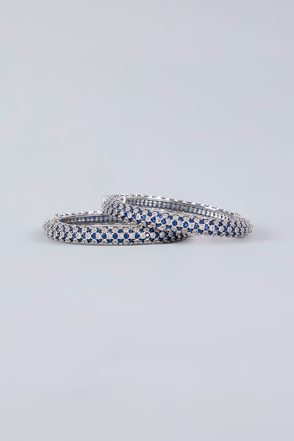 White Finish Diamond & Blue Sapphire Stone Openable Bangles (Set Of 2)