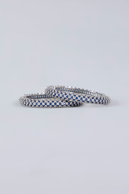 White Finish Diamond & Blue Sapphire Stone Openable Bangles (Set Of 2)