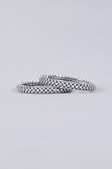 White Finish Diamond & Blue Sapphire Stone Openable Bangles (Set Of 2)