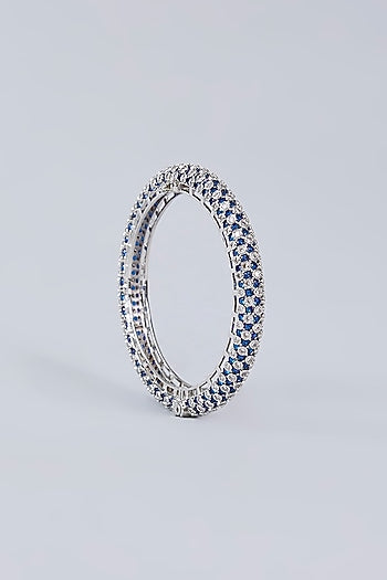 White Finish Diamond & Blue Sapphire Stone Openable Bangles (Set Of 2)