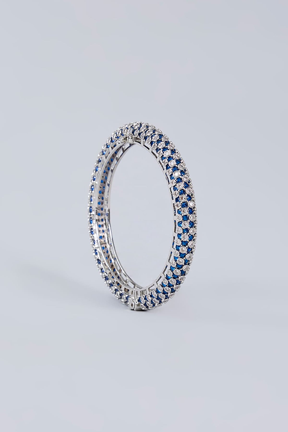 White Finish Diamond & Blue Sapphire Stone Openable Bangles (Set Of 2)