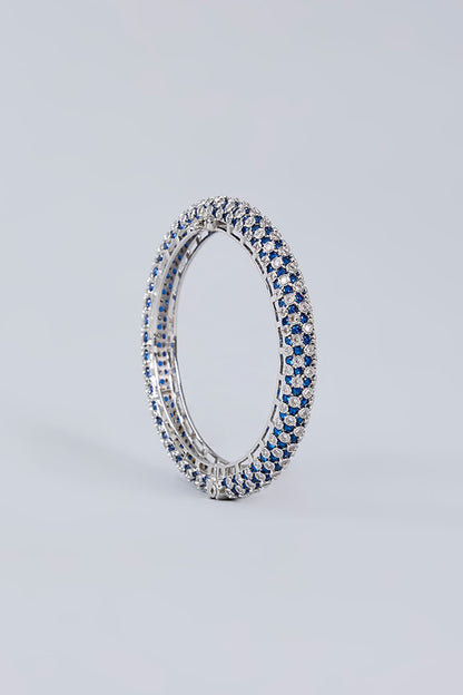 White Finish Diamond & Blue Sapphire Stone Openable Bangles (Set Of 2)